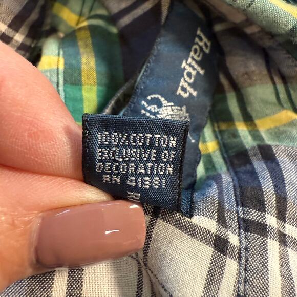 Men's Ralph Lauren Blue Label Blue and Green Plaid Short Sleeve Button Down Sz L - Picture 5 of 8